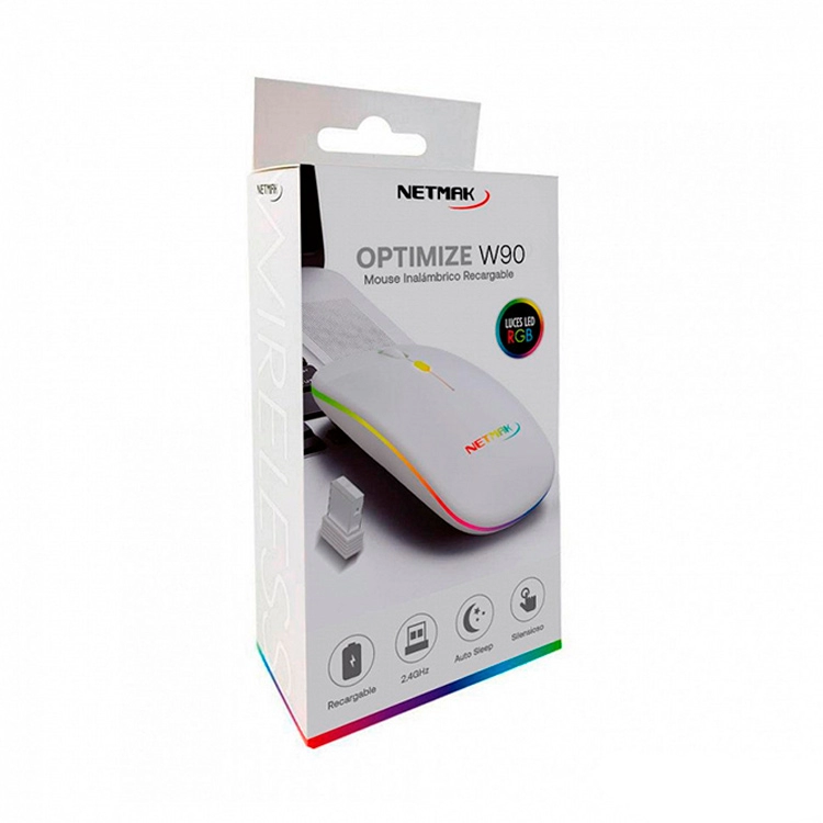 Mouse Netmak Inalambrico Recargable Optimize W90 Blanco 2.4GHZ Art.NM-W90-W